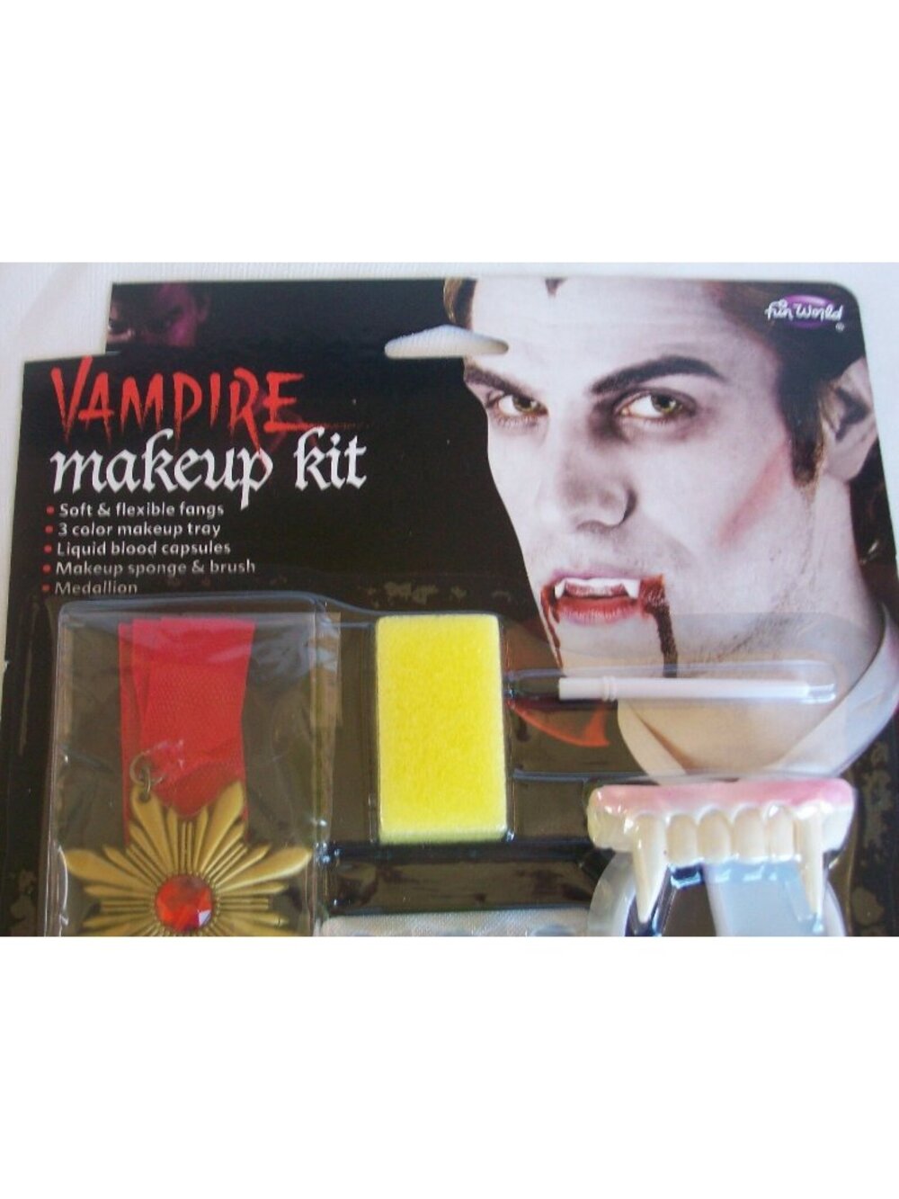 Halloween Vampire Makeup Kit Medallion Fangs Blood Costume Theater Teeth